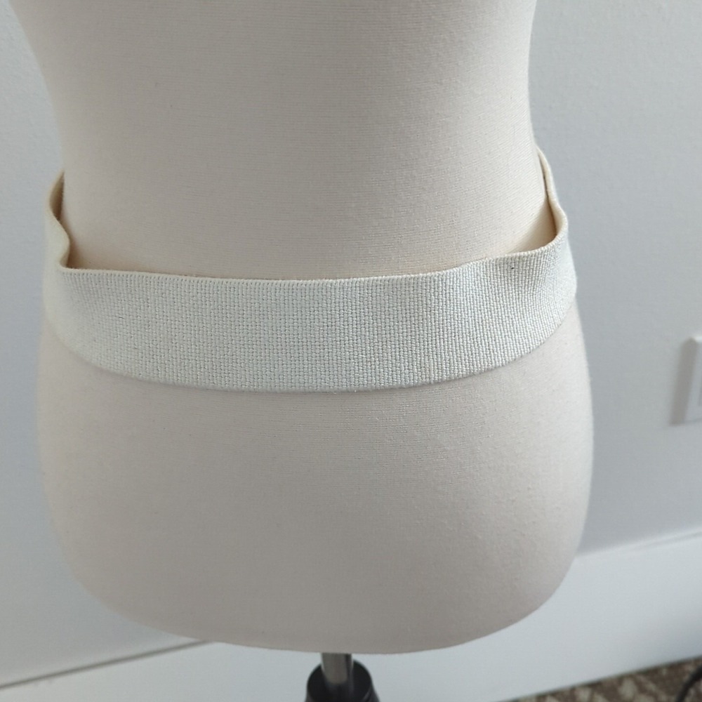 VTG Lands End Waist Belt Elastic Leather White USA 32 Brass Cotton Coastal Yacht - Picture 4 of 6
